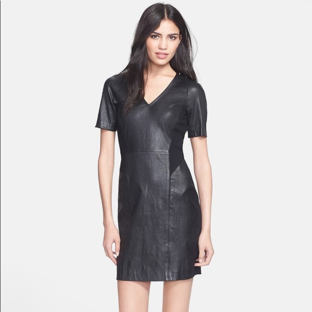 THEORY ‘Serto’ Lambskin Leather Front Dress